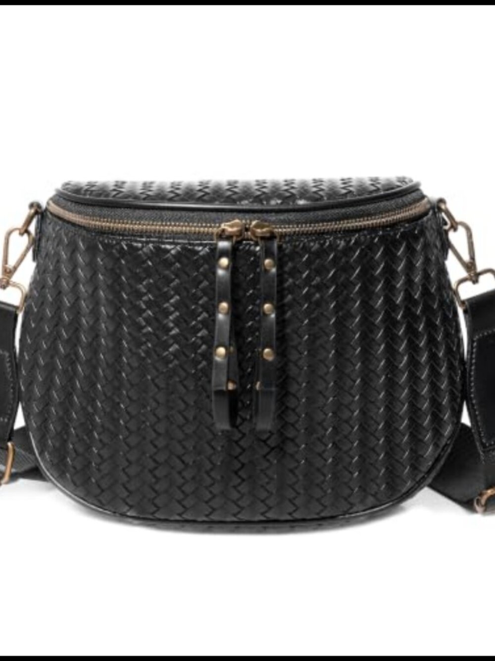 Woven Checkered Crossbody Bum Bag PU Leather Water Resistant Zip Adjustable